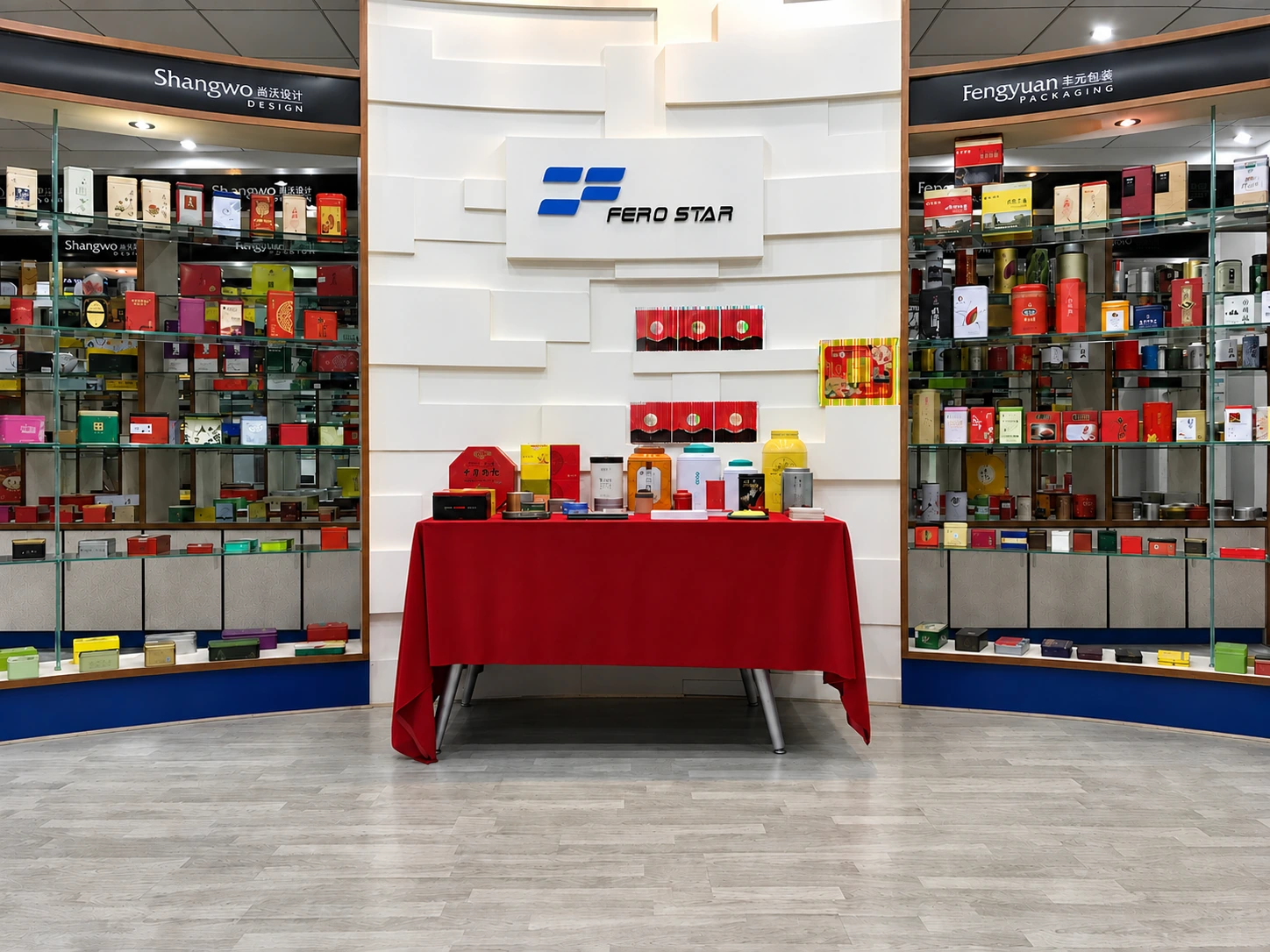 Ferostar product showroom displaying a range of tin packaging samples